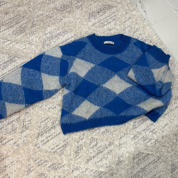 Sandro Royal Blue & Cream Argyle Crewneck Sweater - Women - Picture 4 of 4